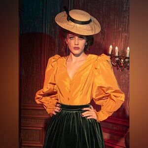 La Femme En Noir Taffeta Edwardian Blouse in Marigold L
